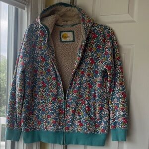 Boden Multicolor Floral Hoodie with Sherpa Lining with Pockets!